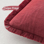 MIULEE Christmas Decorative Throw Pillow Covers Neutral Linen Fringe Throw Pillows Euro Shams Set of 2 Burgundy Boho Farmhouse Cushion Covers for Couch Sofa Bed Living Room Home Decor 22x22 Inch
