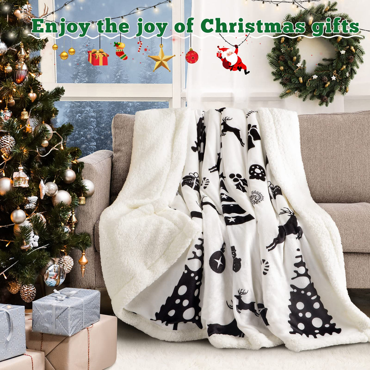 LBRO2M Sherpa Fleece Bed Blanket Queen Size,Christmas Super Soft Fuzzy Plush Warm Cozy Fluffy Microfiber Couch Throw Velvet Double Reversible Luxurious Blankets