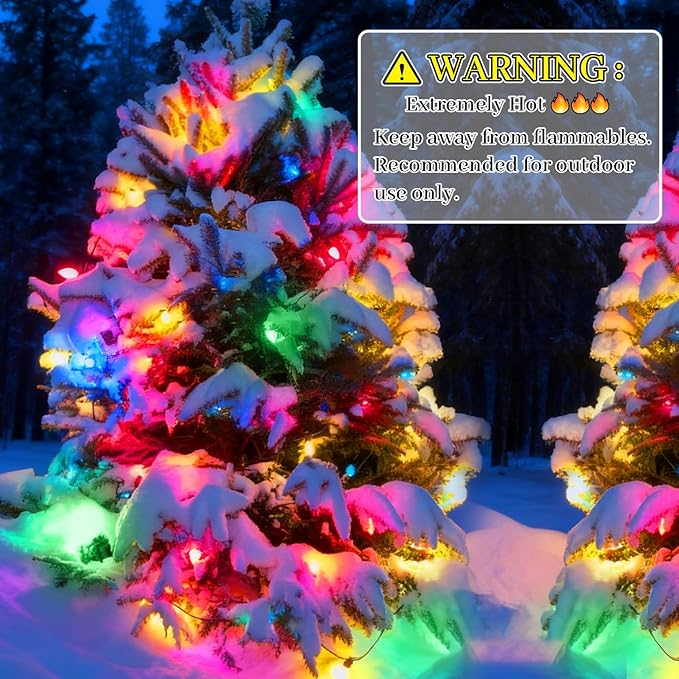 50Ft Multicolor C7 Vintage Christmas Lights String Colored Christmas Tree Lights with 50 + 5 Pack E12 Color Bulbs, for Light up Christmas Tree Home Stair Yard Indoor Outdoor Christmas Decorations, 5W