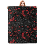 VANZEV Enchanted Autumn Leaves Fleece Blanket Gifts, Elegant Red and Black Bat Design, Cozy Throw 50x60 inches, Halloween Decor