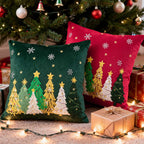 Lanpn 16x16 Christmas Pillow Covers Set of 2, Embroidery Cute Christmas Tree Decorative Holiday Pillowcase Pillow Case Cushion 16 x 16 for Indoor Home Bedroom Sofa Couch Xmas Decor