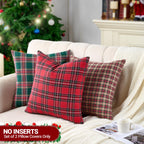 Red Tartan Plaid Christmas Decorative Throw Pillow Covers 18x18 Set of 2, Red Plaid Christmas Decor Tartan Pillows for Couch Bed & Living Room, Retro Classic Xmas Decorations for Winter Holiday