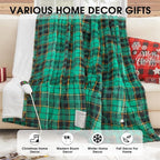 Green Heated Blanket Electric Twin Size 62X84, Christmas Heating Blanket, Plaid Sherpa Winter Blankets Warmer, 10 Heating Levels & 8-Hour Auto Off, Fast Heated House Warming Gifts New Home Decor
