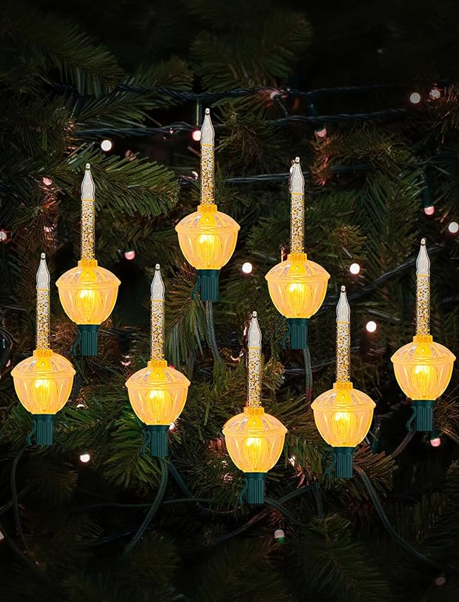 8.8Ft Vintage Christmas Bubble Lights, Outdoor Tree Lights with 10 Gold Glitter Bulbs, C7/E12 Candelabra Base, 5W String Lights with Gold Liquid Great for Indoor Xmas Celebrations Decorations