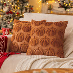 SINYASAN Burnt Orange Fall Pumpkin Decorative Throw Pillow Covers Set of 2, 18x18 Inch Soft Plush 3D Embroidered Halloween Pillow Covers for Fall Decorations Farmhouse Cushion Covers for Thanksgiving