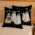 JEFERSO Halloween Pillow Covers 18x18 Inch Set of 2 Black White Dog Ghost Throw Pillows Fall Halloween Home Decorations Pillow Cases Autumn Holiday Linen Outdoor Decor Cushion Case for Couch Sofa