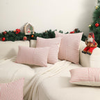 Hckot Christmas Farmhouse Pillow Covers 20x20, Red Throw Pillow Covers Set of 2, Striped Linen Decorative Pillows Cushion Covers for Couch Chair Beding Xmas Winter Decorations(Red)