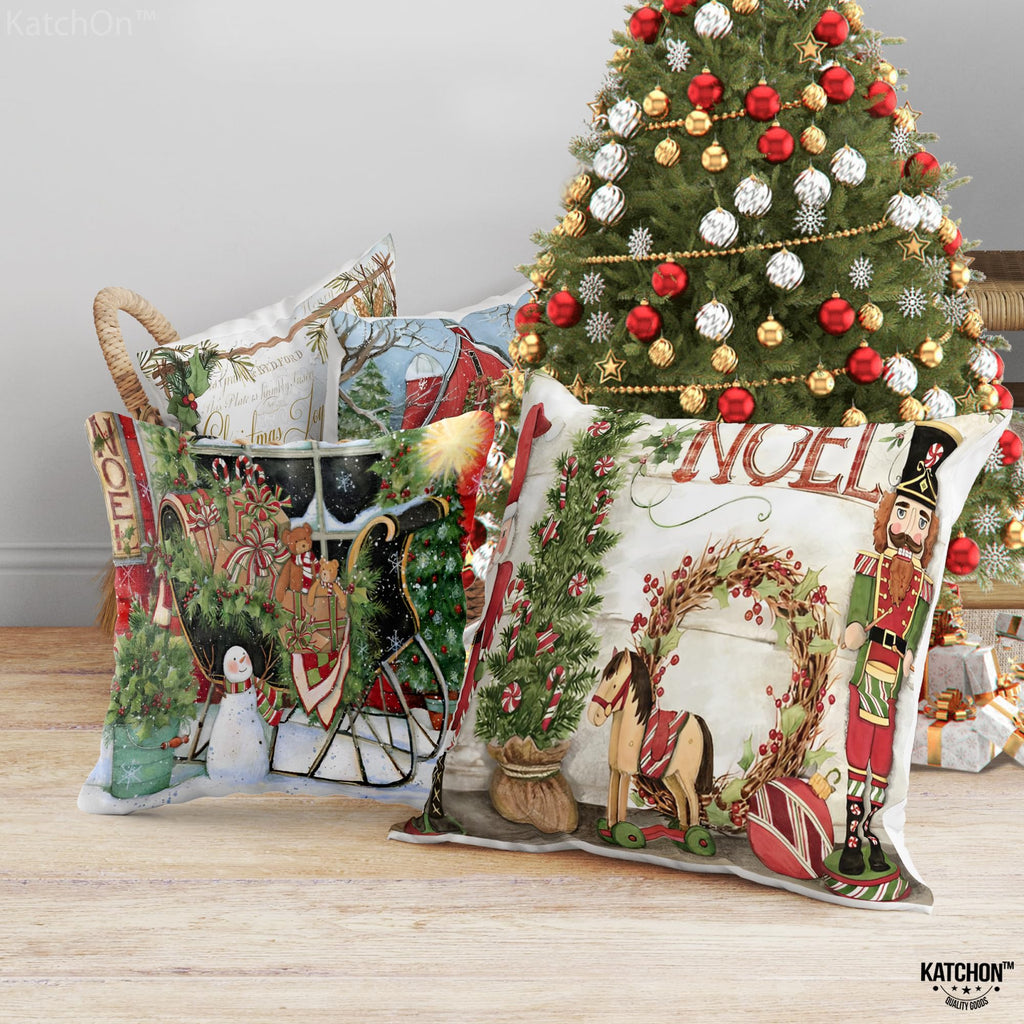 KatchOn, Farmhouse Christmas Pillow Covers 18x18 - Pack of 4 | Farmhouse Pillow Covers, Holiday Pillow Covers | Christmas Throw Pillow Covers for Christmas Decorations | Snowman Pillow Covers 18x18
