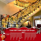 XURISEN 66ft Christmas Lights Decorations Outdoor, 640 LED 8 Modes Curtain Fairy Lights with 120 Drops,Plug in Waterproof Timer Memory Function for Christmas Holiday Wedding Party Decor(Warm White)