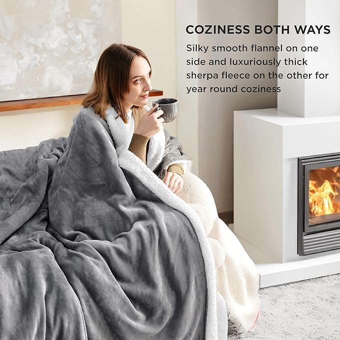 Bedsure GentleSoft Sherpa Fleece Throw Blanket for Couch - Thick and Warm Christmas Blanket for Winter, Soft Fuzzy Plush Throw Gift for Women, Grey, 50x60 Inches