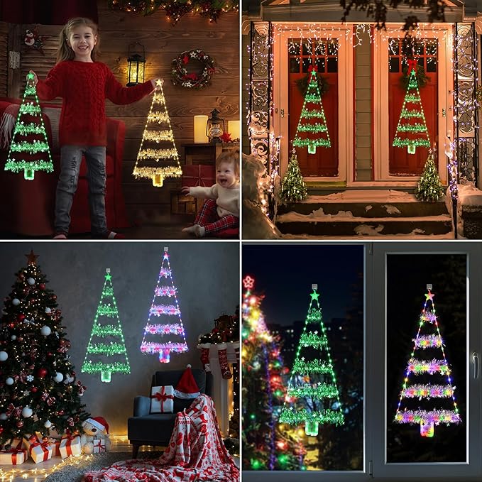 Toodour Christmas Decorations Indoor Lights, 2.65ft LED Christmas Lights, Green Wall Window Hanging Light, Battery Operated Holiday Decoration for Outdoor Garden New Year Home Decor