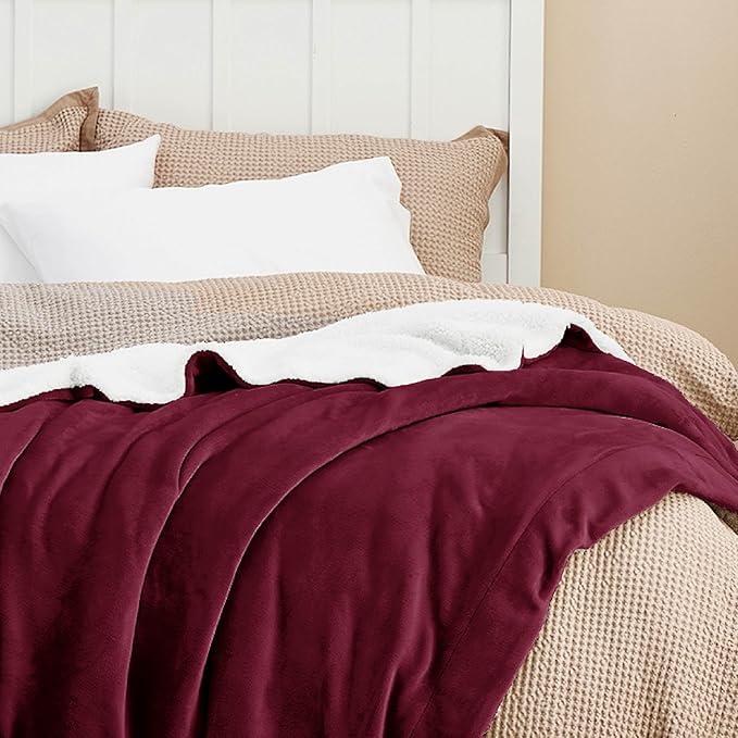 Bedsure GentleSoft Sherpa Fleece Throw Blanket Twin Size for Couch - Thick and Warm Throw for Women, Soft Fuzzy Plush Twin Christmas Blanket for Winter, Burgundy, 60x80 Inches