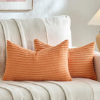Fancy Homi Set of 2 Orange Fall Lumbar Rectangle Throw Pillow Covers 12x20 Inch for Couch Bed Chair, Autumn Halloween Thanksgiving Gift, Soft Plush Thick Striped Corduroy Aesthetic Home Decor 30x50cm