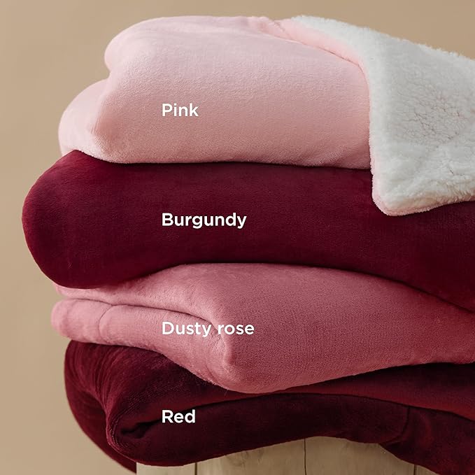 Bedsure GentleSoft Sherpa Fleece Throw Blanket Twin Size for Couch - Thick and Warm Throw for Women, Soft Fuzzy Plush Twin Christmas Blanket for Winter, Burgundy, 60x80 Inches