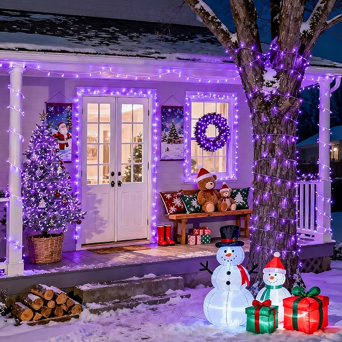 JMEXSUSS 600 LED Purple Christmas Lights Outdoor Indoor, 168ft Purple LED Christmas Tree Lights Plug in, Deep-Violet Fairy String Lights for Outside Patio Fireplace Party Xmas Decorations