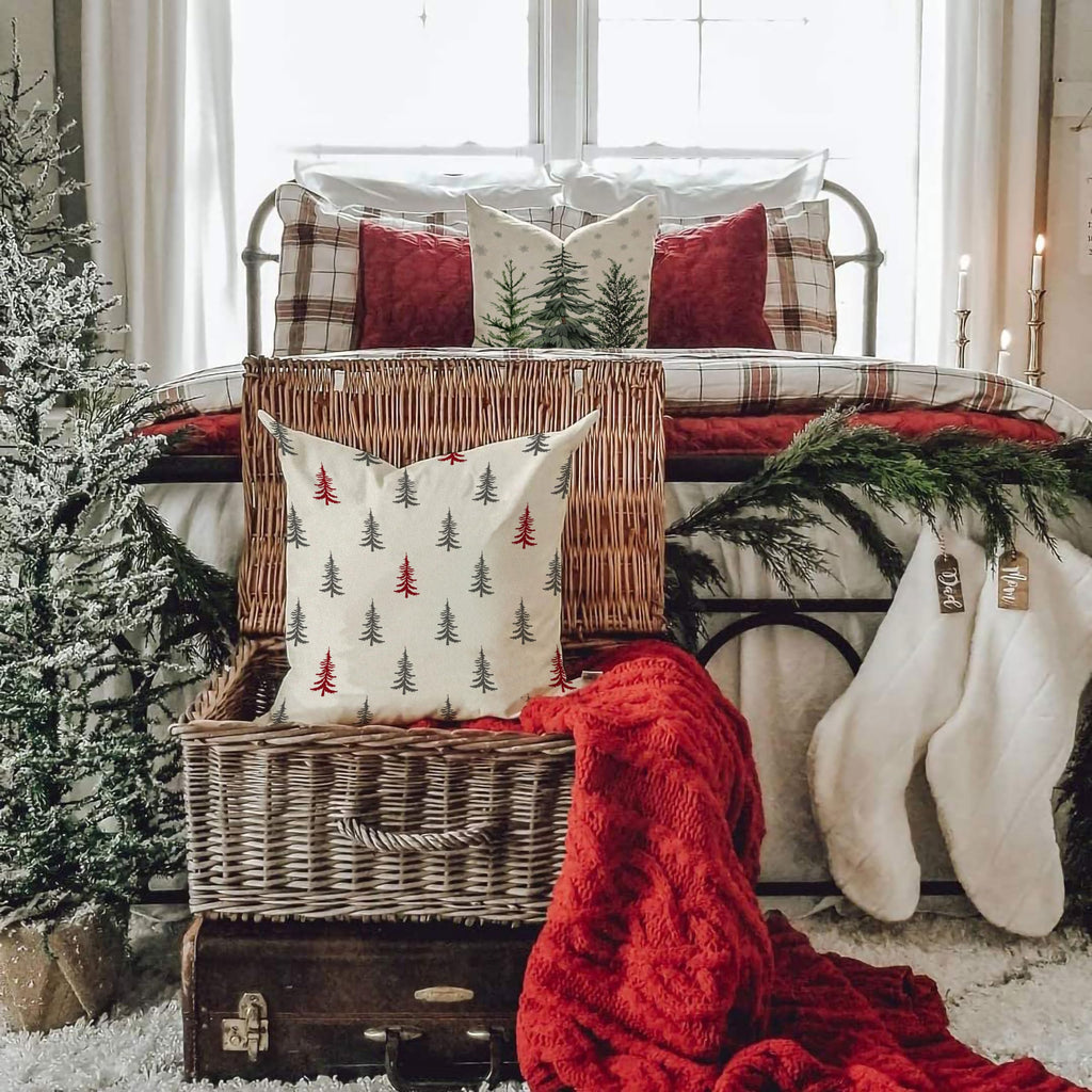 DFXSZ Christmas Pillow Covers 18x18 inch Set of 2 Christmas Tree Decorative White Throw Pillow Covers Winter Famliy Decoration for Home Couch TH-30G18
