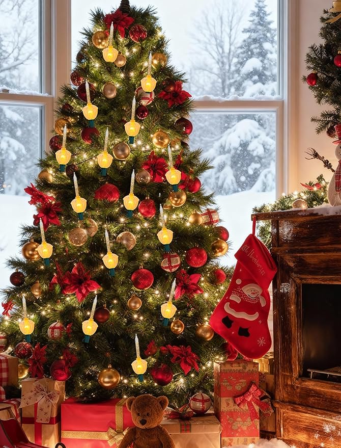 8.8Ft Vintage Christmas Bubble Lights, Outdoor Tree Lights with 10 Gold Glitter Bulbs, C7/E12 Candelabra Base, 5W String Lights with Gold Liquid Great for Indoor Xmas Celebrations Decorations