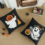 Jonhier Halloween Black Throw Pillow Cover, Embroidered Pumpkin Ghost Decorative Cushion Case for Sofa Bed Patio, Textured Pillowcase Thanksgiving Fall Decor Indoor Outdoor (Pumpkin Man, 18” x 18”)