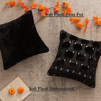 COSIBONO Halloween Black Cat Throw Pillow Covers 20x20 Inch Set of 2, Spooky Ghost Faux Fur Cushion Covers for Fall Decor, Soft Decorative Farmhouse Pillowcases for Sofa Bench Living Room (Pink)