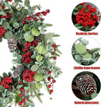 Sggvecsy 22 Inch Artificial Christmas Wreath for Front Door Xmas Red Berry Wreath with Pine Needles Pine Cones Eucalyptus Leaves Christmas Decorations for Winter Wall Outdoor Home Holiday Xmas Decor