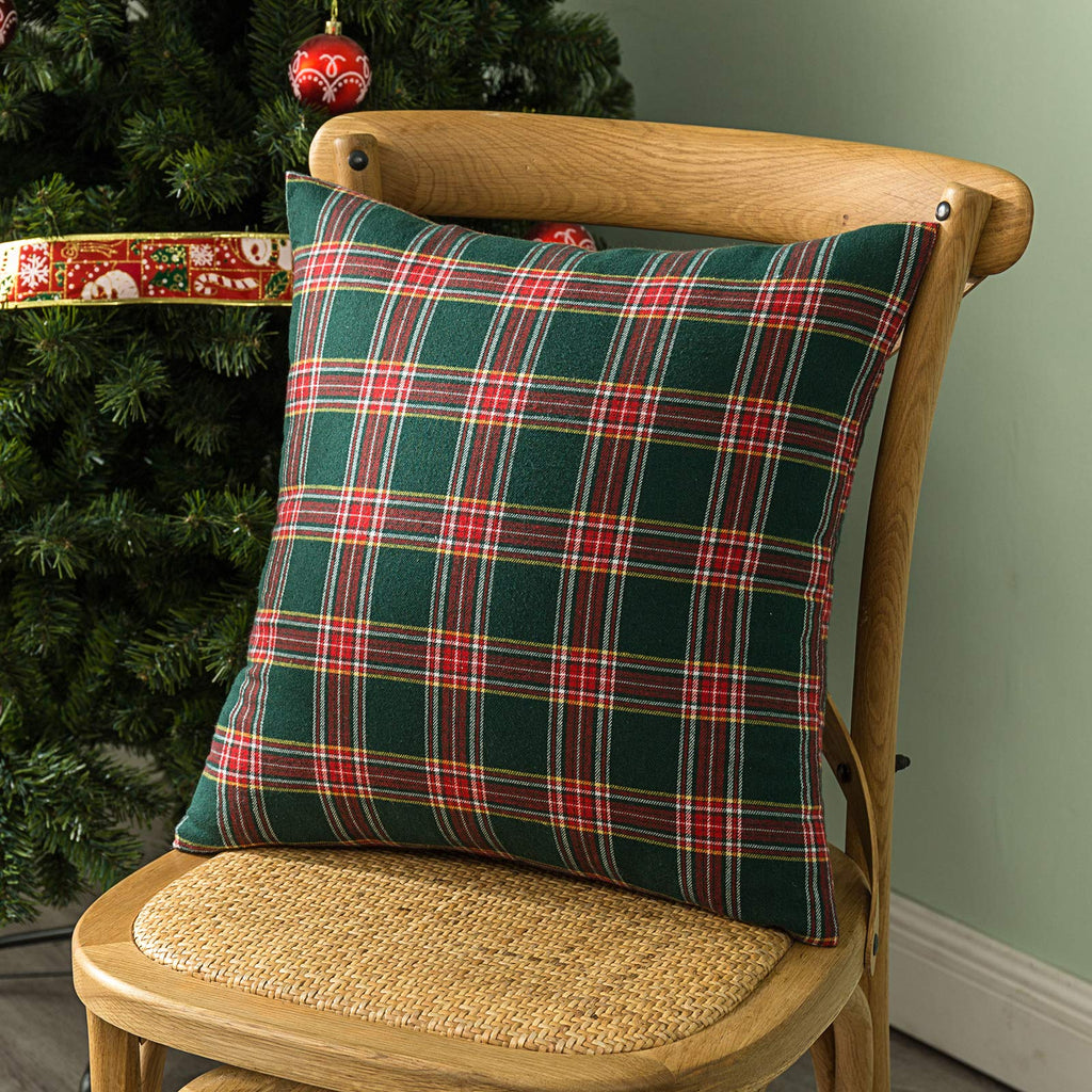 AQOTHES Pack of 2 Christmas Plaid Decorative Throw Pillow Covers Scottish Tartan Cushion Case for Farmhouse Home Holiday Decor Red and Green, 22 x 22 Inches