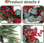 Artificial Christmas Wreath 22inch Christmas Wreaths for Front Door Xmas Red Berry Wreath with Eucalyptus Leaves Pine Needles Red Berries for Wall Farmhouse Window Winter Holidays
