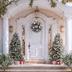 Valery Madelyn 20'' Pre-Lit Christmas Wreath for Front Door with Light, Lighted Christmas Door Wreath with Red White Xmas Ball Norfolk Pine Branches for Home Porch Fireplace Window Holiday Decor