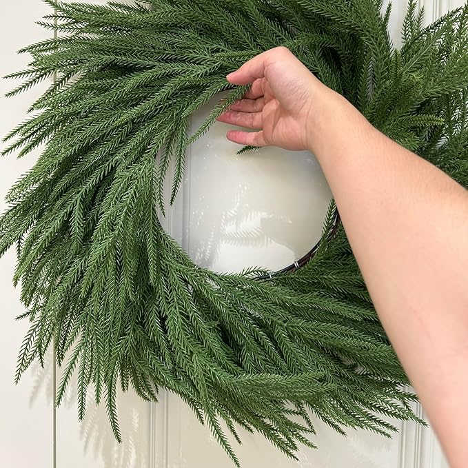 Christmas Wreaths for Front Door 24 Inch Norfolk Pine Wreath for All Seasons Artificial Green Wreath Holiday Decoration for Indoor Outdoor Home Decor