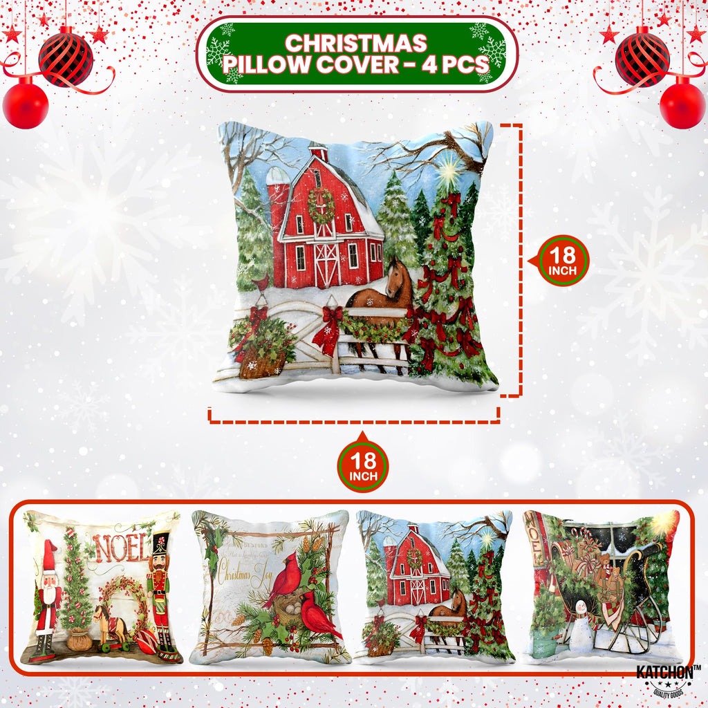 KatchOn, Farmhouse Christmas Pillow Covers 18x18 - Pack of 4 | Farmhouse Pillow Covers, Holiday Pillow Covers | Christmas Throw Pillow Covers for Christmas Decorations | Snowman Pillow Covers 18x18