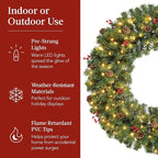 Best Choice Products 48in Pre-Lit Christmas Wreath w/Berries & Pinecones, Large Artificial Indoor/Outdoor Decor for Door, Mantel w/Red Bow, Plug-in