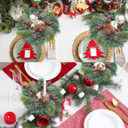 Sggvecsy 4 Pcs Christmas Candle Rings Norfolk Pine Wreath Table Centerpieces Artificial Red Berries Pinecones Small Wreaths Kitchen Cabinets Pillars Mini Candle Rings for Window Front Door Decor