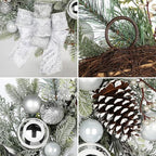 24 inch White Christmas Wreath,Winter Norfolk Pine Wreaths Bows for Front Door with Silver Colored Ball Pinecones Berries for Fireplace Xmas Decorations, Wall Window Indoor Outdoor Decor