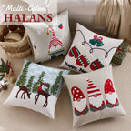 Farmhouse Christmas Pillow Covers 18x18 Set of 2, Xmas Embroidered Throw Cushion Cases with Festive Patterns for Rustic Home Holiday Decor (Gnome Christmas, 18" x 18" (Pack of 2))