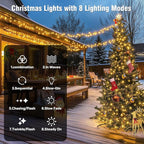 Extra Long Christmas Tree Lights 197FT 600 LED Connectable 8 Modes with Timer Decorative String Lights for Xmas Tree Patio Party Warm White