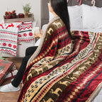 PAVILIA Premium Christmas Sherpa Throw Blanket, Green Red Cabin Design with Reindeer Print, Ultra Soft Reversible Fleece & Sherpa 50x60 Cozy Winter Blanket, Cozy Christmas & Holiday Decor