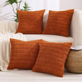 All Smiles Rust Corduroy Throw Pillow Covers 20x20 Set of 4, Fall Boho Farmhouse Square Cushion Case for Living Room Couch Bed Sofa, Burnt Orange Terracotta Thanksgiving Halloween Decor