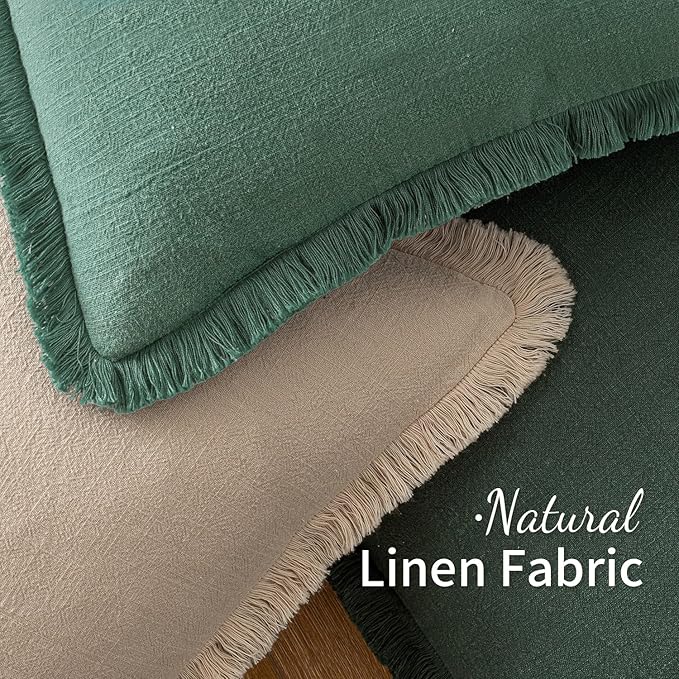 MIULEE Christmas Decorative Throw Pillow Covers Neutral Linen Fringe Throw Pillows Set of 2 Army Green Boho Farmhouse Cushion Covers with Tassels for Couch Sofa Bed Living Room Home Decor 20x20 Inch
