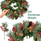 Sggvecsy 6 Pack Snow Frosted Christmas Berries Pine Picks Artificial Red Berry Pine Branches Frosted Faux Pine Stem with Pine Cones Holly Berry Leaves for Xmas Tree Wreath DIY Craft Holiday Decor