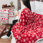 PAVILIA Red Snowflake Christmas Sherpa Throw Blanket, Ultra Soft Reversible Fleece Sherpa 50x60 Winter Blanket for Couch & Bed, Cozy Christmas Home Decor
