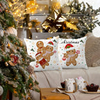 ROXMART Winter Christmas Gingerbread Pillow Covers 18x18 Set of 2, Gingerbread Christmas Decor, Holiday Winter Xmas Ginger Bread Decorative Pillow Covers for Couch Sofa Bedroom Living Room Home
