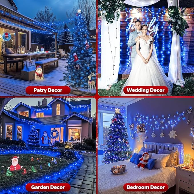 264FT 800 LED Christmas Lights with Timer, Twinkle Fairy Lights String with 8 Flashing Modes String Lights for Indoor Bedroom Outdoor Christmas Trees Garland Wreath Holiday Decorations, Blue