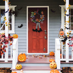 Skeleteen Happy Halloween Witch Wreath - Large 42" Front Door Hanging Witchy Decorations with Pumpkins, Maple Leaves, Witch Hat and Witch Legs Wreath