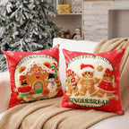 Hahafelt 2 Pcs Christmas Gingerbread Throw Pillow Covers 18x18 Inch 3D Embroidered Christmas Gingerbread Man Decorative Square Pillowcases Cushion Covers Soft Plush Faux Fur Wool Decor for Winter
