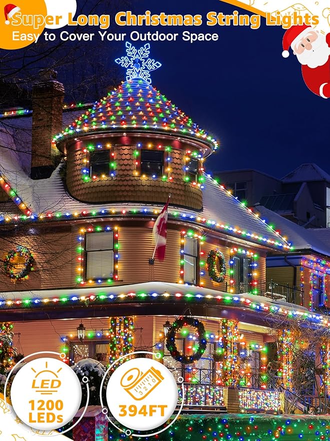 Christmas Lights 1200 LED 394 FT, Waterproof Outdoor String Lights with 8 Modes, Fairy Lights for Holiday Decor (Multicolor)