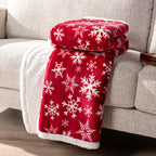 PAVILIA Red Snowflake Christmas Sherpa Throw Blanket, Ultra Soft Reversible Fleece Sherpa 50x60 Winter Blanket for Couch & Bed, Cozy Christmas Home Decor