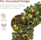 Best Choice Products 36in Pre-Lit Christmas Wreath w/Berries & Pinecones, Large Artificial Indoor/Outdoor Decor for Door, Mantel w/Red Bow, Plug-in