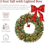 Best Choice Products 36in Pre-Lit Christmas Wreath w/Berries & Pinecones, Large Artificial Indoor/Outdoor Decor for Door, Mantel w/Red Bow, Plug-in