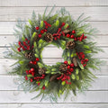 24 Inch Christmas Wreath with Red Berries, Pinecones and Greenery – Artificial Holiday Front Door Cedar Wreath for Farmhouse, Winter Indoor Outdoor Xmas Home Décor
