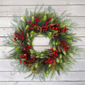24 Inch Christmas Wreath with Red Berries, Pinecones and Greenery – Artificial Holiday Front Door Cedar Wreath for Farmhouse, Winter Indoor Outdoor Xmas Home Décor