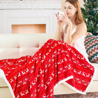 Ramees Christmas Throw Blanket, Christmas Decorations Blankets and Throws, Fuzzy Cozy Soft Warm Fleece Sherpa Winter Holiday Blanket for Bed Couch Sofa Reindeer Snowflakes